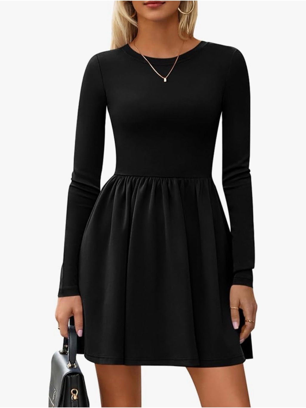 Long-Sleeve Black A-Line Dress